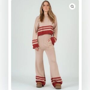 LUCCA COUTURE Two Piece Knit Sweater Set | Wide Leg High Waist Stretch Cropped